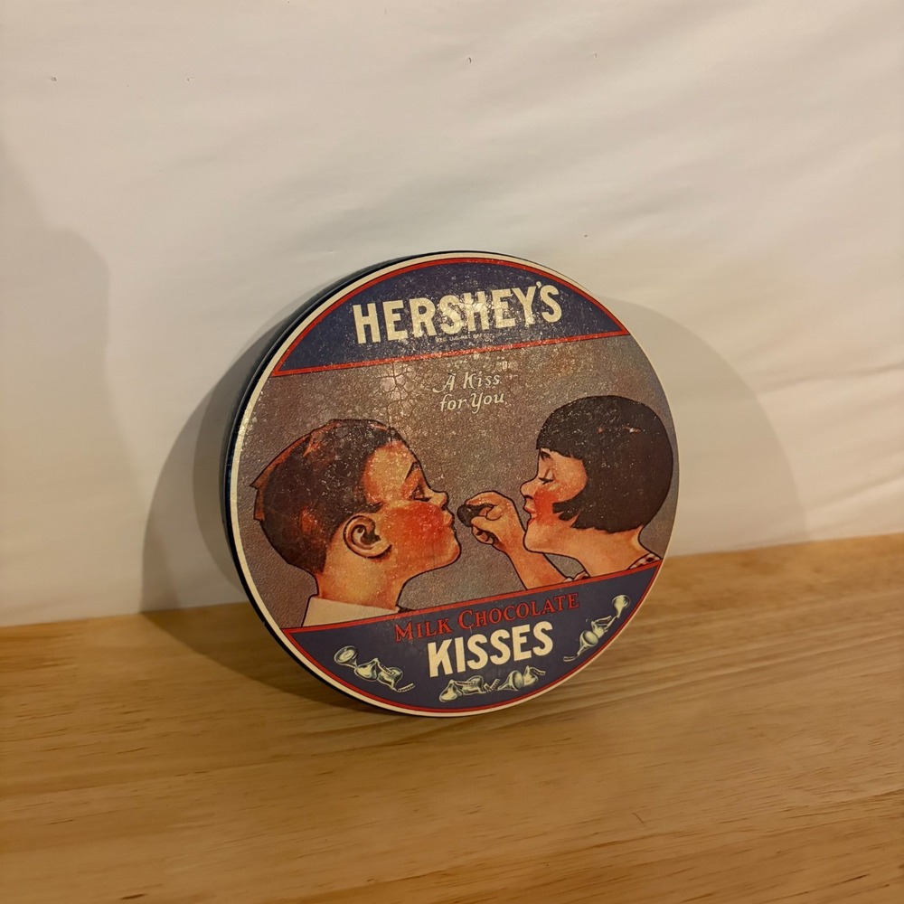 Hershey Kisses Round Tin 1982 A Kiss for You Vintage Advertising Collectible
